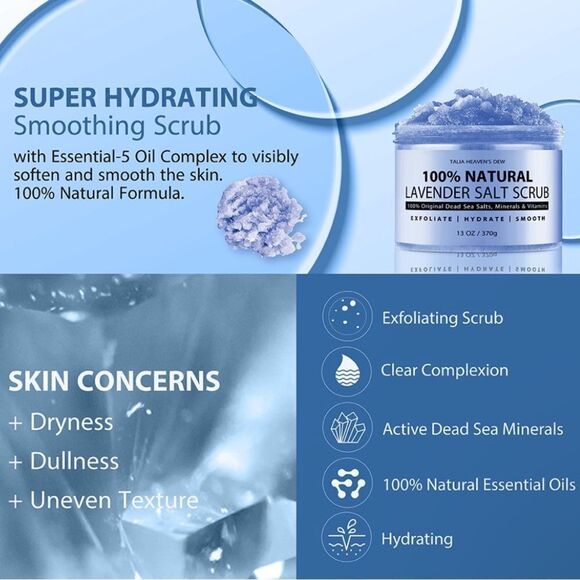 New Unopened Talia Heaven's Dew 100% Natural Lavender Salt Scrub Skincare 13 oz - Picture 3 of 13